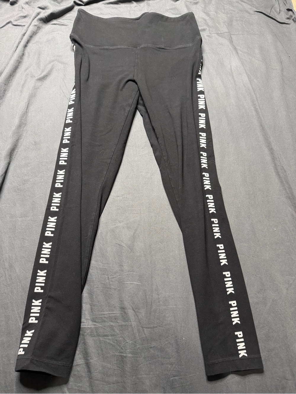 Victoria's Secret Black Leggings with White PINK Side Tape